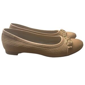 AGL Leather Cap Toe Basketweave Ballet Slip On Flats in Tan Size 37.5  GORGEOUS!